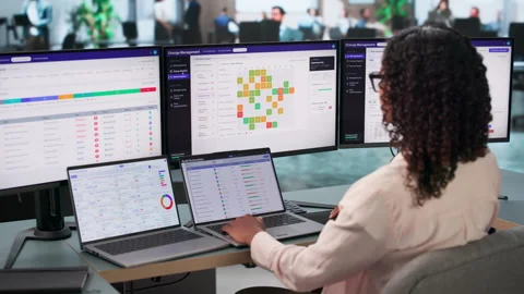 IT Manager Reviewing Risk Dashboard On Laptop Stock Footage 340405398