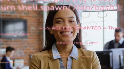 IT manager standing in office watching pink code showing ACCESS GRANTED, Stock Footage 333145808