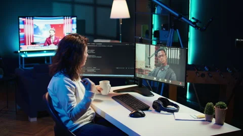 IT master teaching apprentice in webinar how to write code Stock Footage 283596148