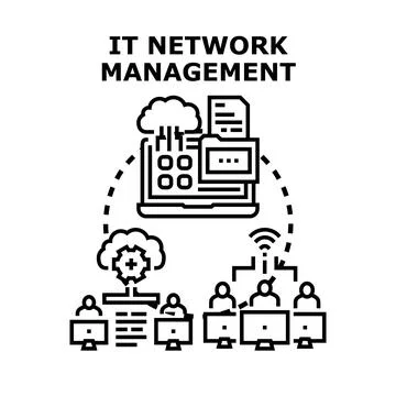 It network management managing cloud computing team accessing data Stock Illustration