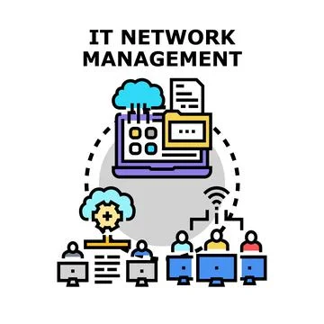 It network management managing cloud computing team accessing data Stock Illustration