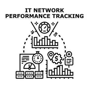 It network performance tracking system analyzing data metrics Illustrazione stock