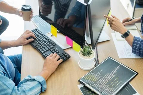 IT office Programmers software development coding technologies On Computer wo Stock Photos