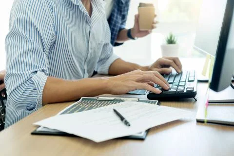 IT office Programmers software development coding technologies On Computer wo 스톡 사진