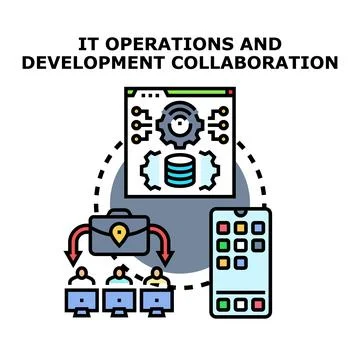 It operations and development team collaborating workflow Stock Illustration
