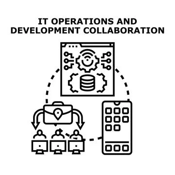 It operations and development team collaborating workflow Illustrazione stock