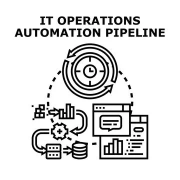 It operations automation pipeline developing software systems processes Stock Illustration