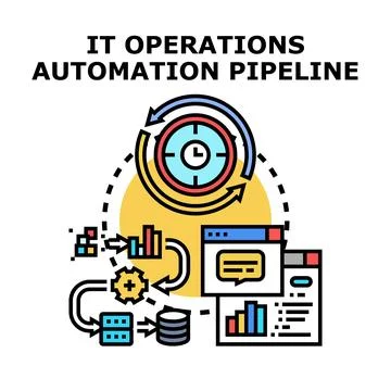 It operations automation pipeline developing software systems processes Stock Illustration