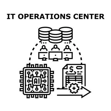 It operations center managing data and artificial intelligence Stock Illustration