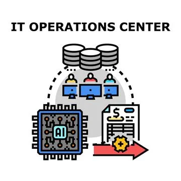 It operations center managing data and artificial intelligence 库存插图