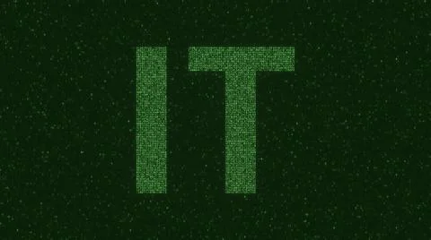 IT or Internet Technology text made with many symbols on computer screen, 3d 스톡 일러스트