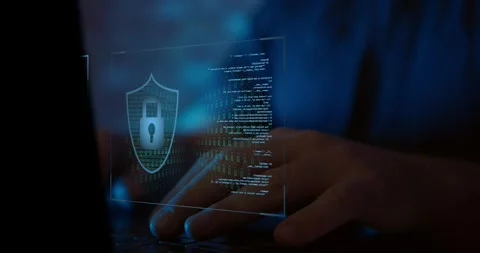 IT personal solving cyber security problems in a dark room Stock Footage 280055044
