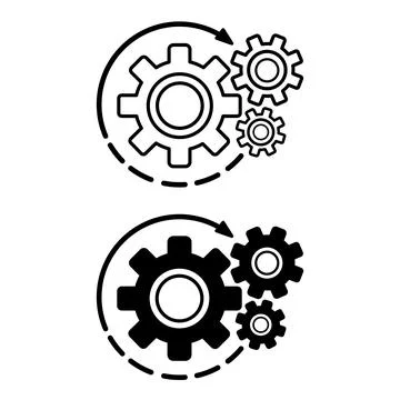 IT Process Icons. Black and White Vector Illustrations. Rotating Gears. Act.. Stock-Illustration