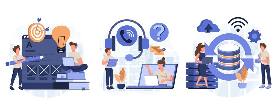 IT profession collection. Programmer write software and create code for computer Stock Illustration