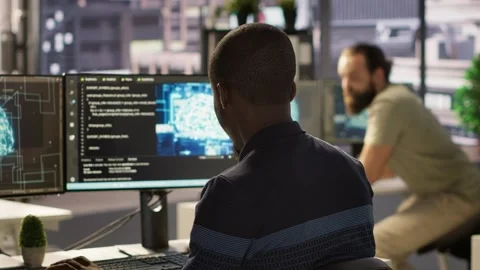 IT professional doing artificial intelligence programming Stock Footage 318233337