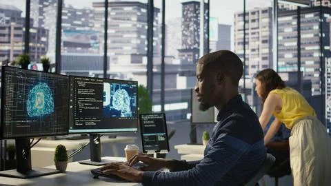 IT professional doing artificial intelligence programming Stock-Fotos
