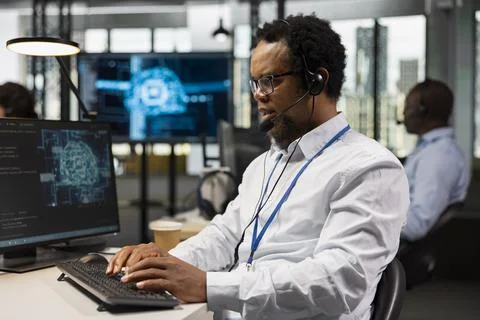 IT professional providing remote diagnostics using artificial intelligence Stock Photos