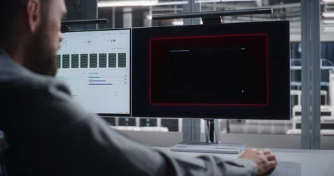 IT Professional Troubleshooting Critical System Error in Large Data Center Stock Footage 344963443