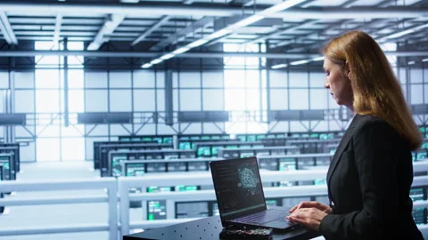 IT professional working on notebook with AI machine learning algorithms Video stock 277656218