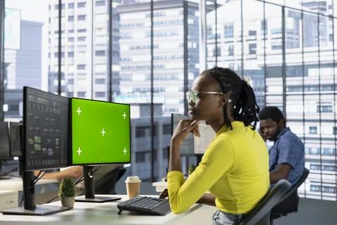 IT professional writing code on isolated screen PC to reduce errors 스톡 사진