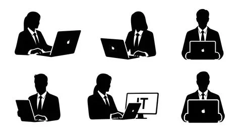 IT Professionals and Tech Worker Silhouettes Illustrazione stock