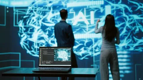 IT professionals using artificial intelligence augmented reality hologram 写真素材