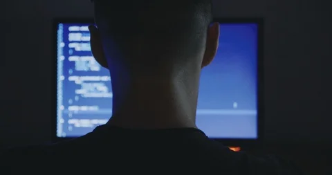IT Programmer man typing in program code. Developer at work overtime. Hacker Vídeos de archivo 95653336