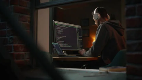 IT Programmer Working On Computer At Home Stock Footage 197421211