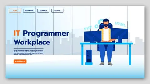 IT programmer workplace landing page vector template Stock-Illustration