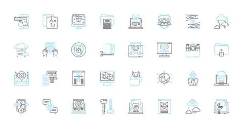 IT protection linear icons set. Firewall, Encryption, Privacy, Antivirus Stock Illustration