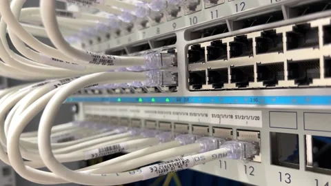 IT rack with close up to the switch and ... | Stock Video | Pond5