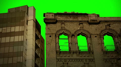 It is Rain. Modern and old Buildings with Green Screen ChromaKey sky Background Stock-Footage 27789210