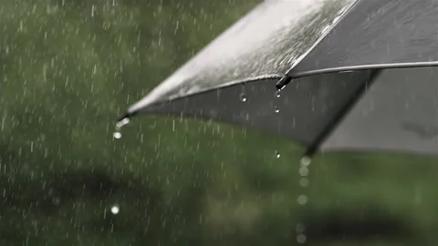 It is raining on black umbrella in summer rainy weather Stock Footage 276998207