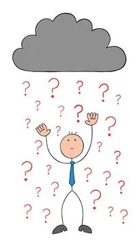 It is raining question marks, problems, troubles from the black cloud and sti Stock Illustration
