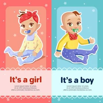 It s a boy and It s a girl vector illustration for newborn baby shower greeting Stock Illustration