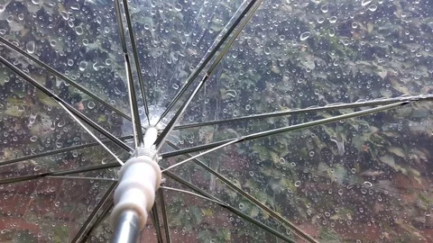 It s raining, an umbrella. Raindrops on an umbrella. Closeup Raindrop on Stock Footage 103435763