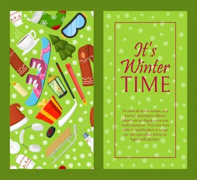 It s winter time set of banners vector illustration. Nature landscape with Ilustração Stock