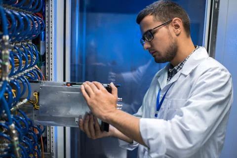 IT Scientist Working with Supercomputer 스톡 사진