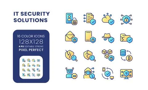 IT security solutions gradient fill desktop icons Illustrazione stock