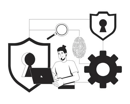 IT security workflow line illustration concept イラスト素材