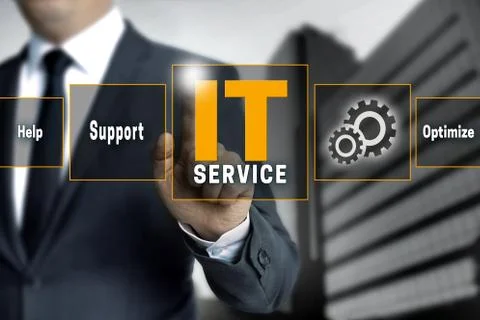 It service optimize support help touchscreen is operated by businessman Stock Photos
