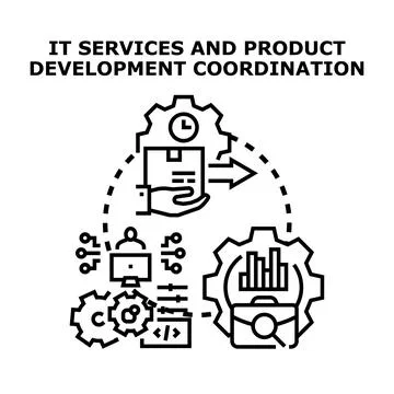 It services product development coordination and workflow optimization Stock Illustration