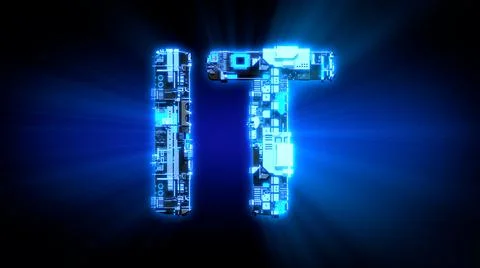 IT shining blue digital cyber text, isolated - industrial 3D rendering Stock Illustration