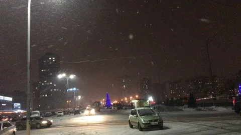 It is snowing at night. lantern shines at night Stock Footage 103463342