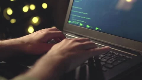 IT software developer hands typing data coding programming with laptop computer, 스톡 동영상 334585793
