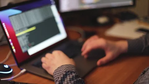 IT software developer programmer working and coding on his worplace at home Video stock 152081610