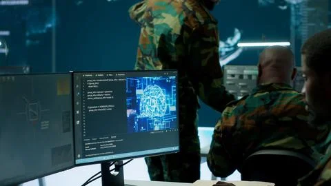 IT software engineer collecting real time data from neural network AI brain Stock Photos