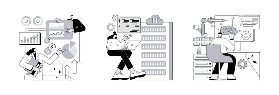 IT software solutions abstract concept vector illustrations. Ilustración de archivo