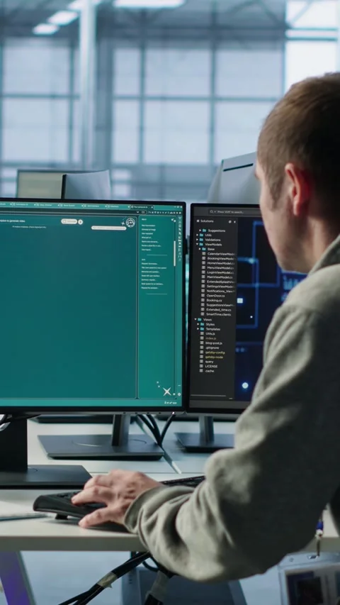 IT specialist building artificial intelligence diffusion model app making videos Stock Footage 319539002