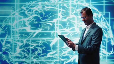 IT specialist coding on tablet, programming artificial intelligence Stock Footage 278696295